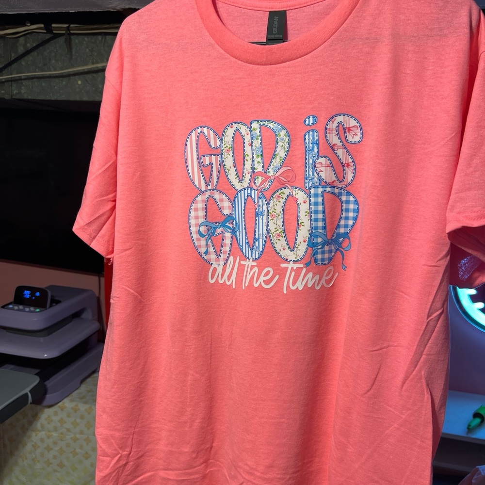 Gildan Pink Graphic Tee - God is Good
